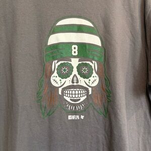 Mens Gray Tee with Green and White Skull Design